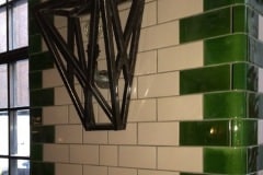 Tin white 6"x3" brick tiles with olive curved corners