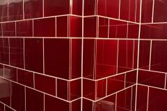 6"x6" burgundy tiles, alternating with 6"x3" burgundy tiles