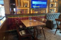 Burgundy Pilkington embossed tiles with skirting and dado in olive