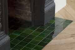 Mixed shades of olive hearth tiles