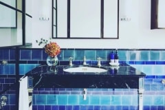 Various tile sizes in blues and turquoise