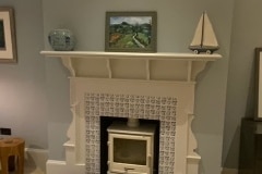 William De Morgan Nine square bough tiles in Manganese