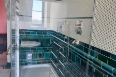Debenham blue victorian bathroom wall tiles using tiles of different sizes