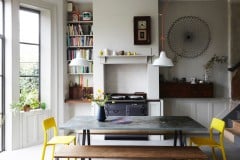 Mixed shades of white tiles behind AGA