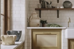Tin white 6"x3" tiles set as Flemish Bond complete with curved external and internal corners and curved skirting to floor. Bespoke design and make by Artichoke Ltd. Photography: Christopher Horwood