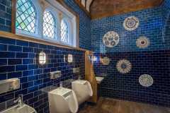 Dark blue and mid blue 6x3" tiles. Design and mosaics by Ann Schwegmann Fielding