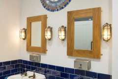 Dark blue and mid blue 6x3" tiles. Design and mosaics by Ann Schwegmann Fielding
