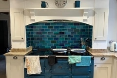 Debenham blue blend tiles behind AGA