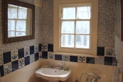 William Morris floral tiles with dark blue spacers