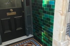 Debenham green blend porch tiles. Tiles installed by Pontcanna Victorian Tiling Ltd